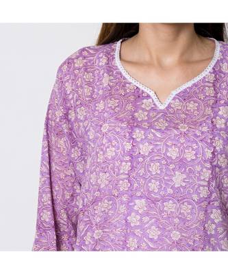 Purple foliage printed long Kurta combined with striped Parallel (set of 2) 4