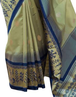 Green woven silk blend saree with blouse 3