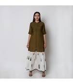 Green Shirt Kurta with Mughal Garden printed Pallazo Pants