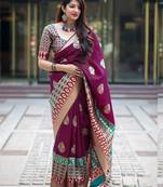 Wine woven silk blend saree with blouse