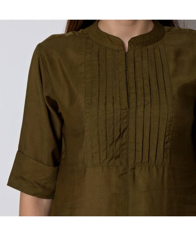 Green Shirt Kurta with Mughal Garden printed Pallazo Pants