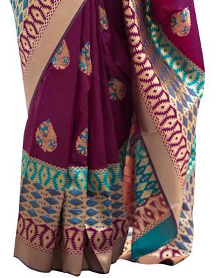 Wine woven silk blend saree with blouse 3