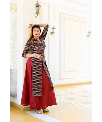 Tiny Paisley' Printed long Black Jacket with skirt 1