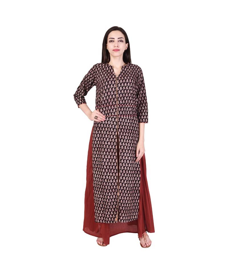 Tiny Paisley' Printed long Black Jacket with skirt