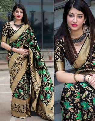Black woven silk blend saree with blouse 2
