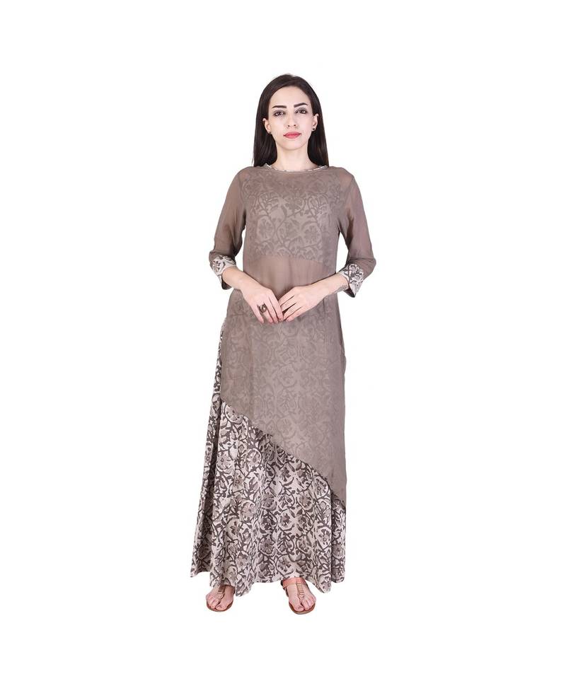 Assymetrical Top with printed Inner & long Skirt (3 piece set)