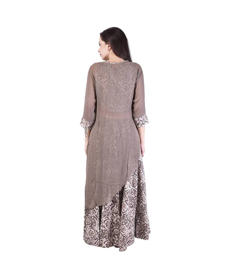 Assymetrical Top with printed Inner & long Skirt (3 piece set)