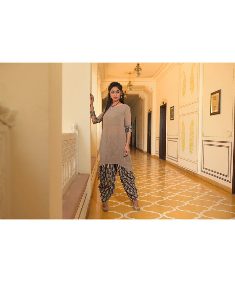 Assymetrical Top with printed Dhoti Pants (combo of 2)