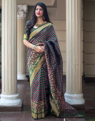 Multicolor woven silk blend saree with blouse 1