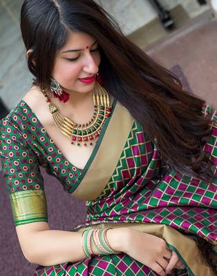Multicolor woven silk blend saree with blouse 2