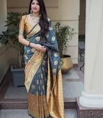Grey woven silk blend saree with blouse