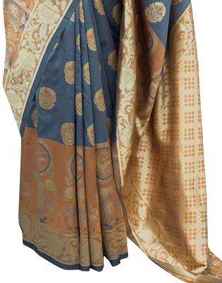 Grey woven silk blend saree with blouse 3