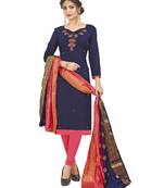 Navy-Blue Hand Embroidery Cotton Salwar