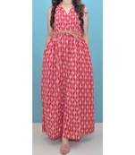Red Ikat Cotton Front Open Long Dress