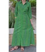 Green Sambalpuri Ikat Cotton Long Dress