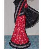Red With Black & Grey Border Double Ikat Cotton Saree With Blouse