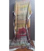 Brown Digital Floral Printed Pure Linen Saree With Dark Maroon Check Blouse