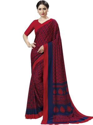 Maroon Printed Crepe Sarees With Blouse 1