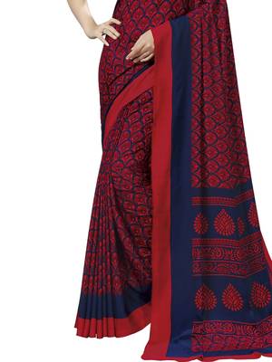 Maroon Printed Crepe Sarees With Blouse 2