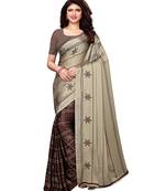 Beige Printed Shimmer Sarees With Blouse