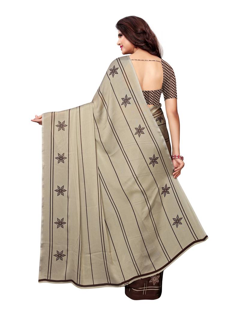 Beige Printed Shimmer Sarees With Blouse