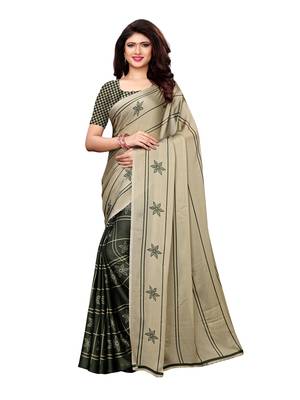 Beige Printed Shimmer Sarees With Blouse 1