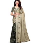 Beige Printed Shimmer Sarees With Blouse