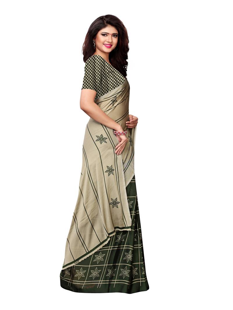 Beige Printed Shimmer Sarees With Blouse
