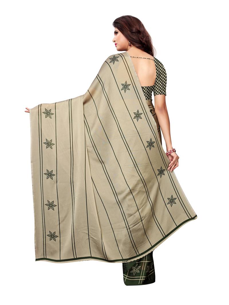 Beige Printed Shimmer Sarees With Blouse