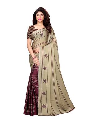 Beige Printed Shimmer Sarees With Blouse 1