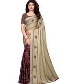 Beige Printed Shimmer Sarees With Blouse