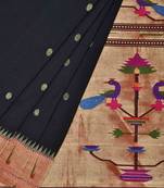 Black Paithani Silk Handloom Saree with Muniya Border Design