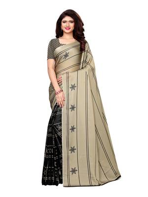 Beige Printed Shimmer Sarees With Blouse 1