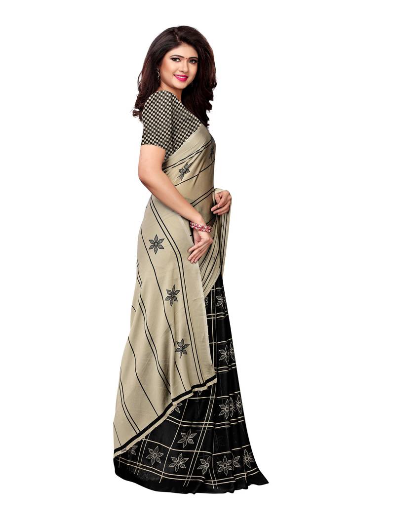 Beige Printed Shimmer Sarees With Blouse