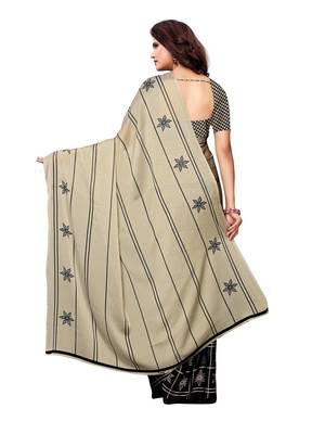 Beige Printed Shimmer Sarees With Blouse 3