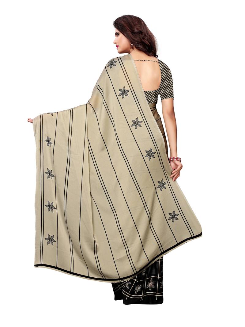 Beige Printed Shimmer Sarees With Blouse