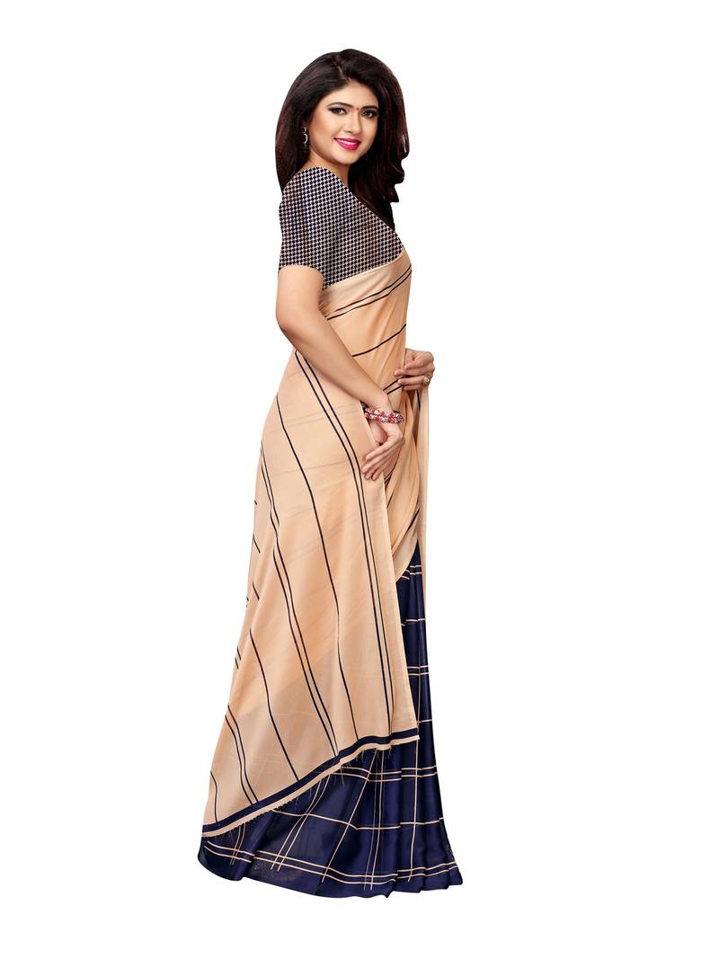Peach Printed Shimmer Sarees With Blouse