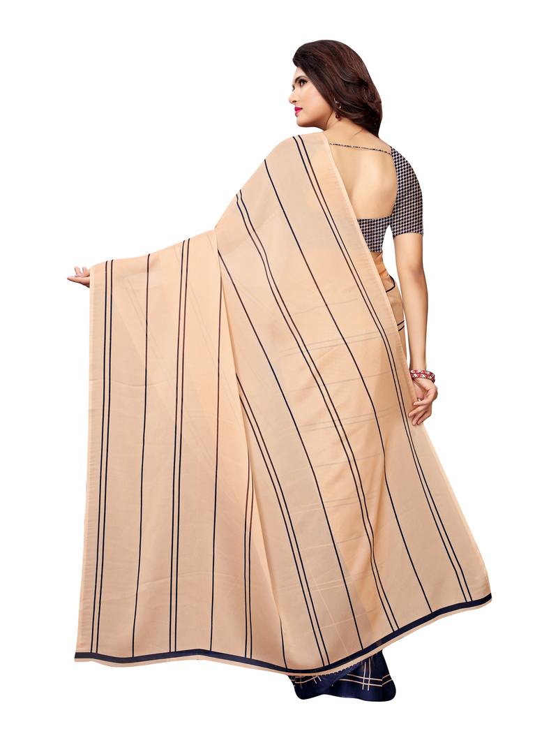 Peach Printed Shimmer Sarees With Blouse