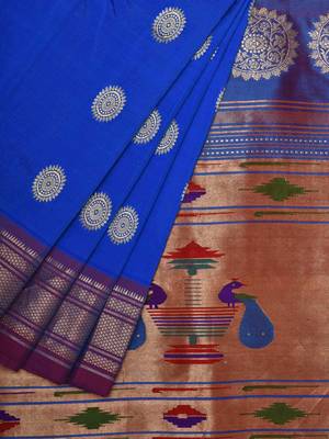 Blue Paithani Silk Handloom Saree with All Over Buta Design 1
