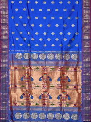 Blue Paithani Silk Handloom Saree with All Over Buta Design 2