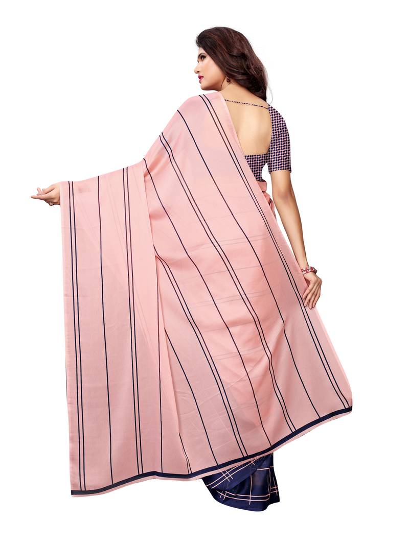 Pink Printed Shimmer Sarees With Blouse