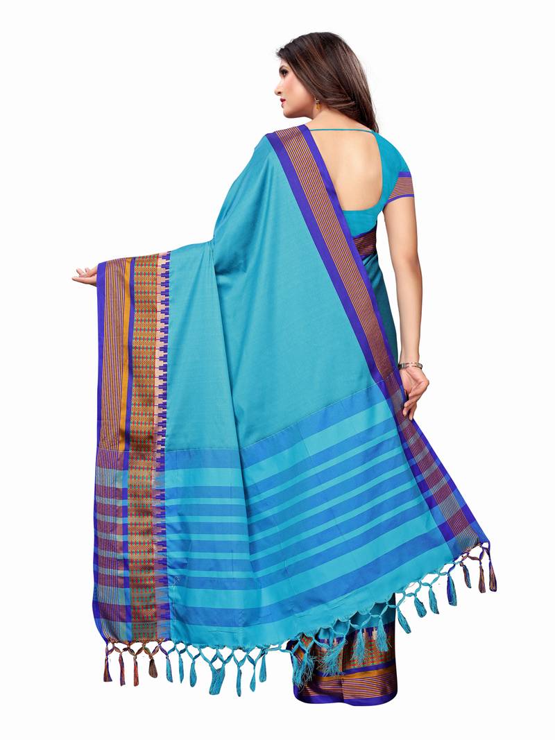 Women Turquoise Art Silk Digital Print Saree With Unstitched Blouse