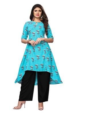 Blue Printed Rayon Ethnic-Kurtis 1
