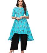 Blue Printed Rayon Ethnic-Kurtis