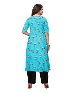 Blue Printed Rayon Ethnic-Kurtis 2