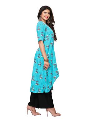 Blue Printed Rayon Ethnic-Kurtis 3