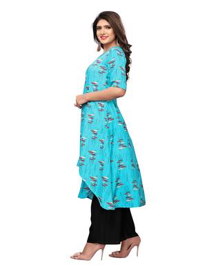 Blue Printed Rayon Ethnic-Kurtis 4