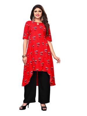 Red Printed Rayon Ethnic-Kurtis 1
