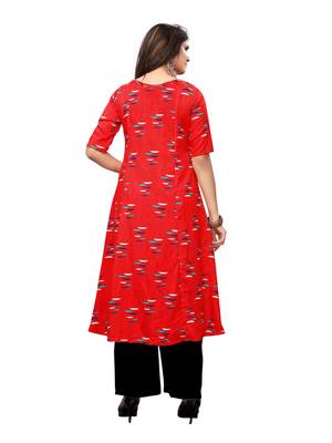 Red Printed Rayon Ethnic-Kurtis 2