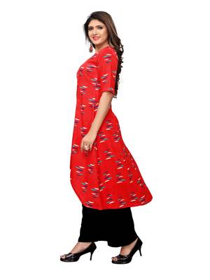 Red Printed Rayon Ethnic-Kurtis 4
